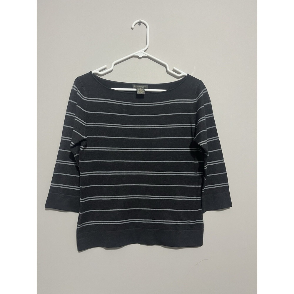 Banana Republic Silk Blend Stretch Boat-Neck 3/4 Sleeves Top Grey Med Soft